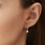 14k Lab-Grown Diamond Heggie Earrings with Dangling Illusion Set Baguette Diamonds