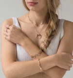 Gold Crescent Horn Necklace With Natural Pave Diamonds - Image 2