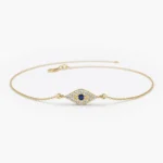 18k Solid Gold Lab-Grown Diamond and Sapphire Evil Eye Bracelet - Image 7