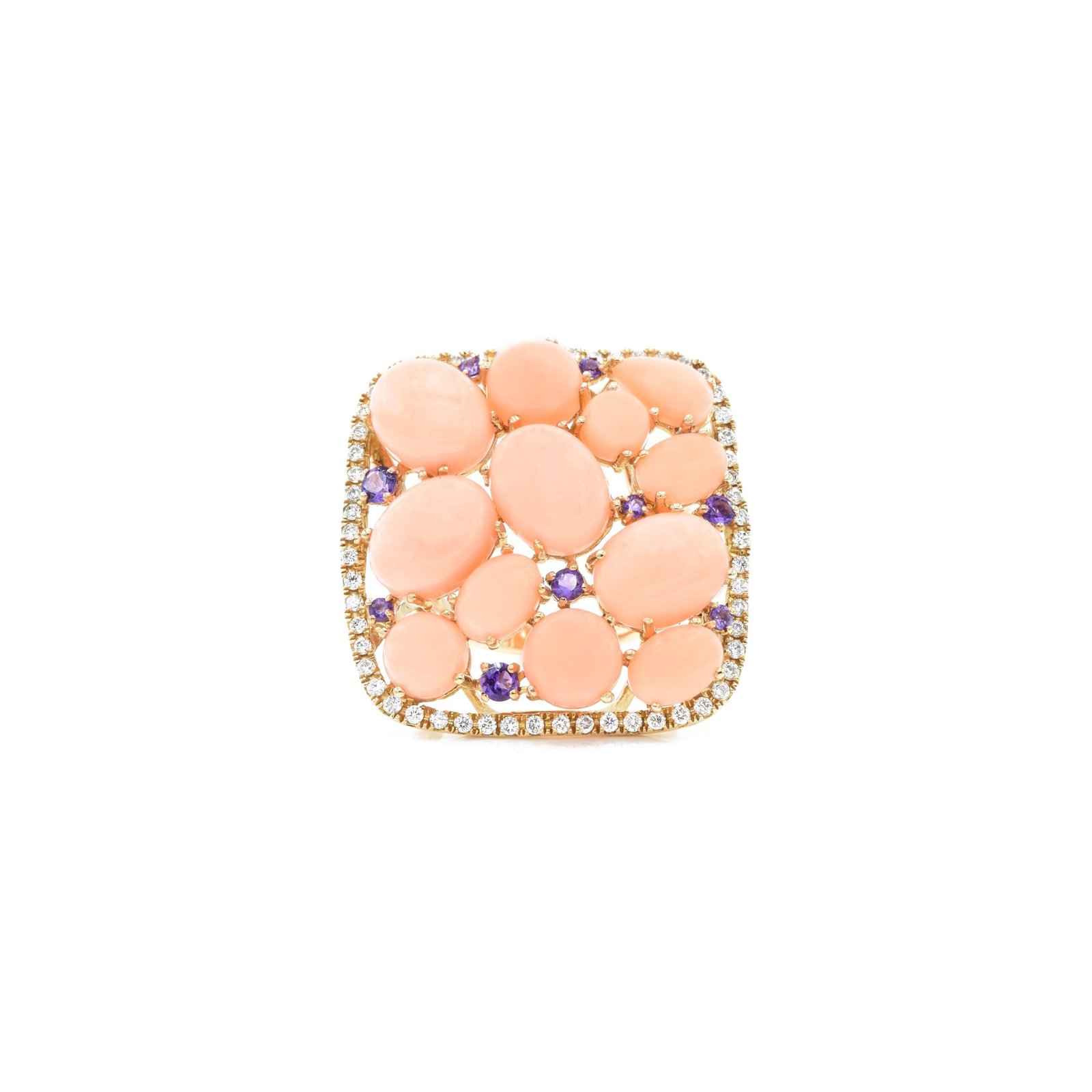 400548_3f763cf460b244c29c97ce6a99c8c24cmv2.jpg 14K Solid Gold Coral and Amethyst with Diamond Ring - Image 1