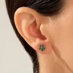 14K Solid Gold Emerald Flower Earring - Image 2
