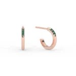 14K Solid Gold Hoop Emerald Earrings