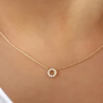 18k Gold Mini Natural Diamond Circle Necklace - Image 2