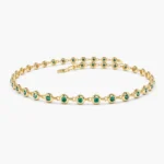 14K Solid Gold Bezel Set Emerald Tennis Bracelet - Image 6