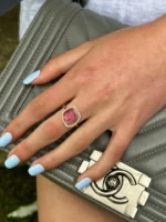 18K Solid Gold Sliced Watermelon Tourmaline Ring With Diamond Surround - Image 3