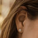 14k Gold Baguette and Round Natural Diamond Cluster Studs - Image 2