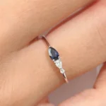 14K Solid Gold Pear Shape Natural Sapphire with Pear Shape Diamond Ring - Image 2