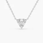 14K Solid Gold Triangle Shaped Round and Baguette Diamond Necklace - Image 5