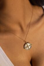 18k Solid Gold Mother Of Pearl Pendant/Natural Diamond Accents/Pearl Medallion Pendant  Charm - Image 3