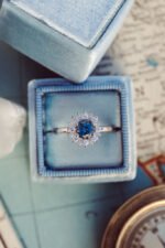 14K Solid Gold The Seine .84 ct Round Blue Montana Sapphire with .31 ct Halo Ring - Image 5