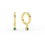14K Solid Gold Hoop earrings with Dangling Emerald