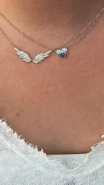 18k Solid Gold Small Ombre Heart Necklace - Image 4