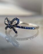 14K Solid Gold Natural Blue Sapphire Bow Ring - Image 4