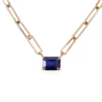 14K Solid Gold Gemstone Paperclip Necklace