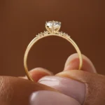 18K Solid Gold Poppy Seed Ring, 0.41ct. Round Cut Diamond Moissanite Ring - Image 3