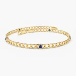 18k Solid Gold Cuban link bracelet With Sapphire bracelet