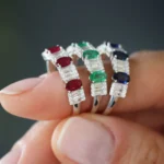 18K Solid Gold Baguette & Round Diamond with Genuine Ruby Ring - Image 5