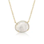 18k Solid Gold Moonstone Pendant Necklace With Pave Diamond Surround