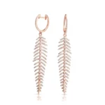 Natural Diamond Feather Drop Earrings - Image 2
