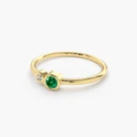 14K Solid Gold Bezel Setting Emerald and Diamond Ring - Image 5