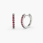 14K Solid Gold Ruby Heggie Hoop Earrings - Image 5