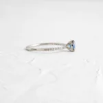 14K Solid Gold Threaded Ring with Pave Band, 0.65ct. Greenish Blue Sapphire Ring - Image 3