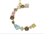 14K Solid Gold Mixed Gemstone Letter Charm