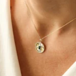 14K Solid Gold Emerald and Diamond Medallion Necklace - Image 6