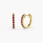 14K Solid Gold Ruby Heggie Hoop Earrings