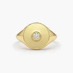 14K Solid Gold Diamond Pinky Signet Ring