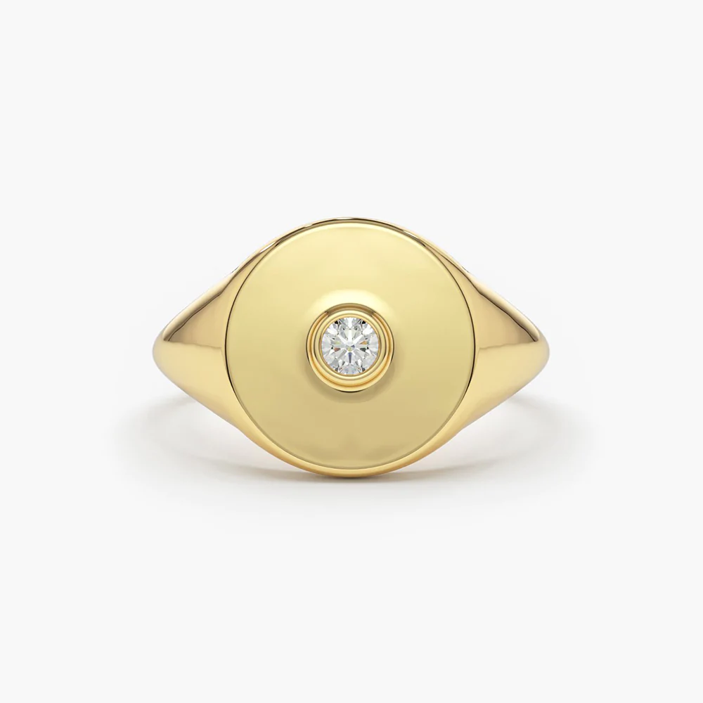 400548_6e8c603421ef4240b954f7073c56825fmv2.webp 14K Solid Gold Diamond Pinky Signet Ring - Image 1