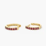 14K Solid Gold Ruby Heggie Hoop Earrings - Image 4