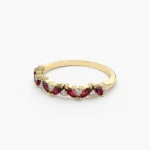 18K Solid Gold Slanted Ruby and Round Diamond Ring - Image 5