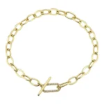 14K Gold With Diamond Link Toggle Bracelet