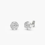 14k Gold Baguette and Round Natural Diamond Cluster Studs - Image 4