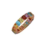 18K Solid Gold Rainbow Emerald Cut Eternity Band - Image 7