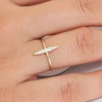 18K Solid Gold Elongated Micro Pave Diamond Ring - Image 8