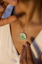 18k Solid Gold Emerald & Malachite Diamond Charm - Image 2