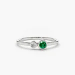 14K Solid Gold Bezel Setting Emerald and Diamond Ring - Image 4