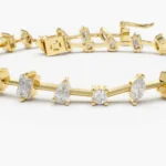 14k Gold Multi-Shape Slant Diamond Bracelet - Image 3