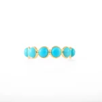 18K Solid Gold Round Turquoise Half Eternity Band Ring - Image 4