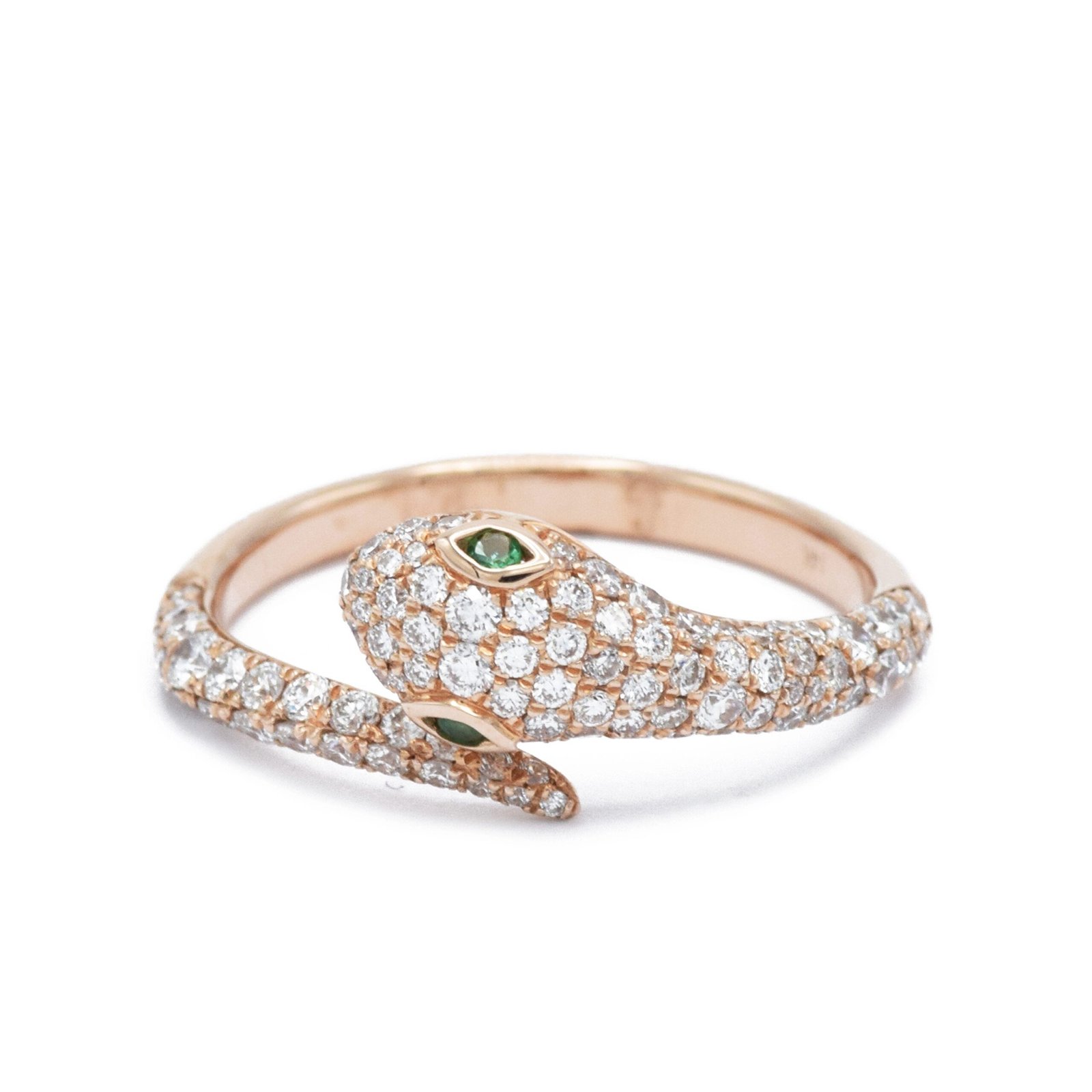 400548_86b9ff9a069c4d9292e840fbc6d18951mv2.jpg 14K Solid Gold Diamond Snake Ring With Emerald Eyes - Image 1