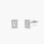14k Gold Baguette Natural Diamond Halo Setting Diamond Studs - Image 3