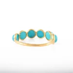 18K Solid Gold Round Turquoise Half Eternity Band Ring - Image 9
