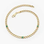 14K Solid Gold Cuban Link Bracelet with Bezel Setting Emerald - Image 3