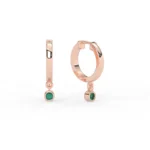 14K Solid Gold Hoop earrings with Dangling Emerald - Image 2