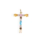 14K Solid Gold Mixed Gemstone Letter Charm - Image 2