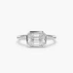 14K Solid Gold East West Illusion Setting Emerald Pie Cut Diamond Engagement Ring - Image 5