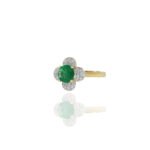 14K Solid Gold Emerald and Diamond Flower Ring - Image 4