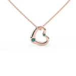 18k Solid Gold Heart Natural Emerald Charm Necklace - Image 2